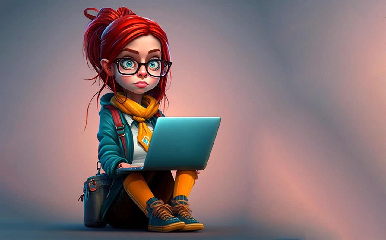 ai generated, woman, cartoon, laptop, technology, computer, communication, digital, internet, future, to learn, students, ai generated, cartoon, cartoon, cartoon, cartoon, cartoon